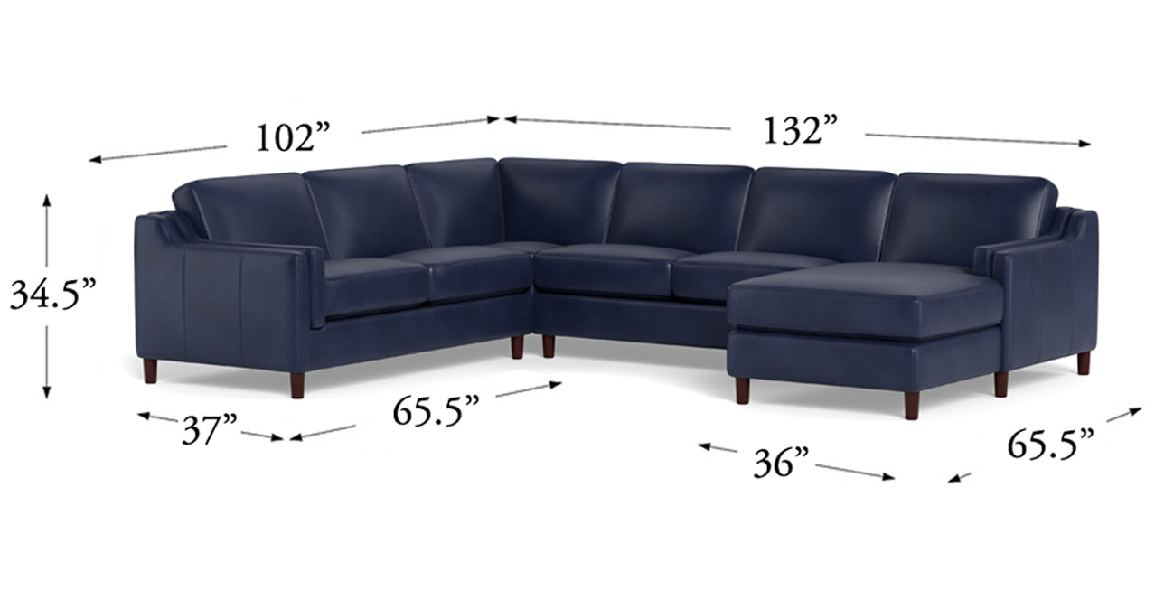 Bella Leather Sectional with Right Chaise, Navy